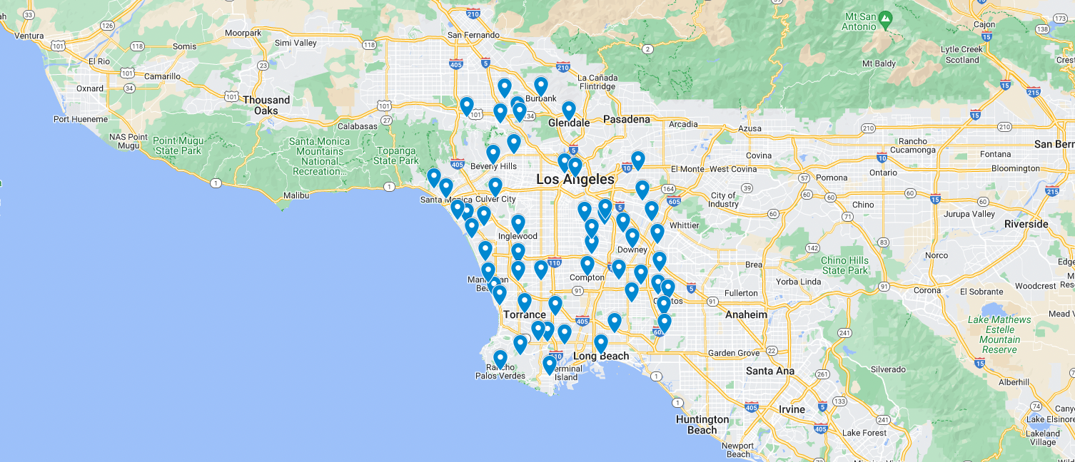 map of Los Angeles service area